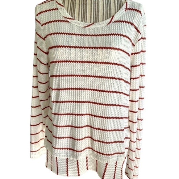 PAPER Crane waffle weave top, size L, lightweight, side slits with bow ties - Picture 3 of 6